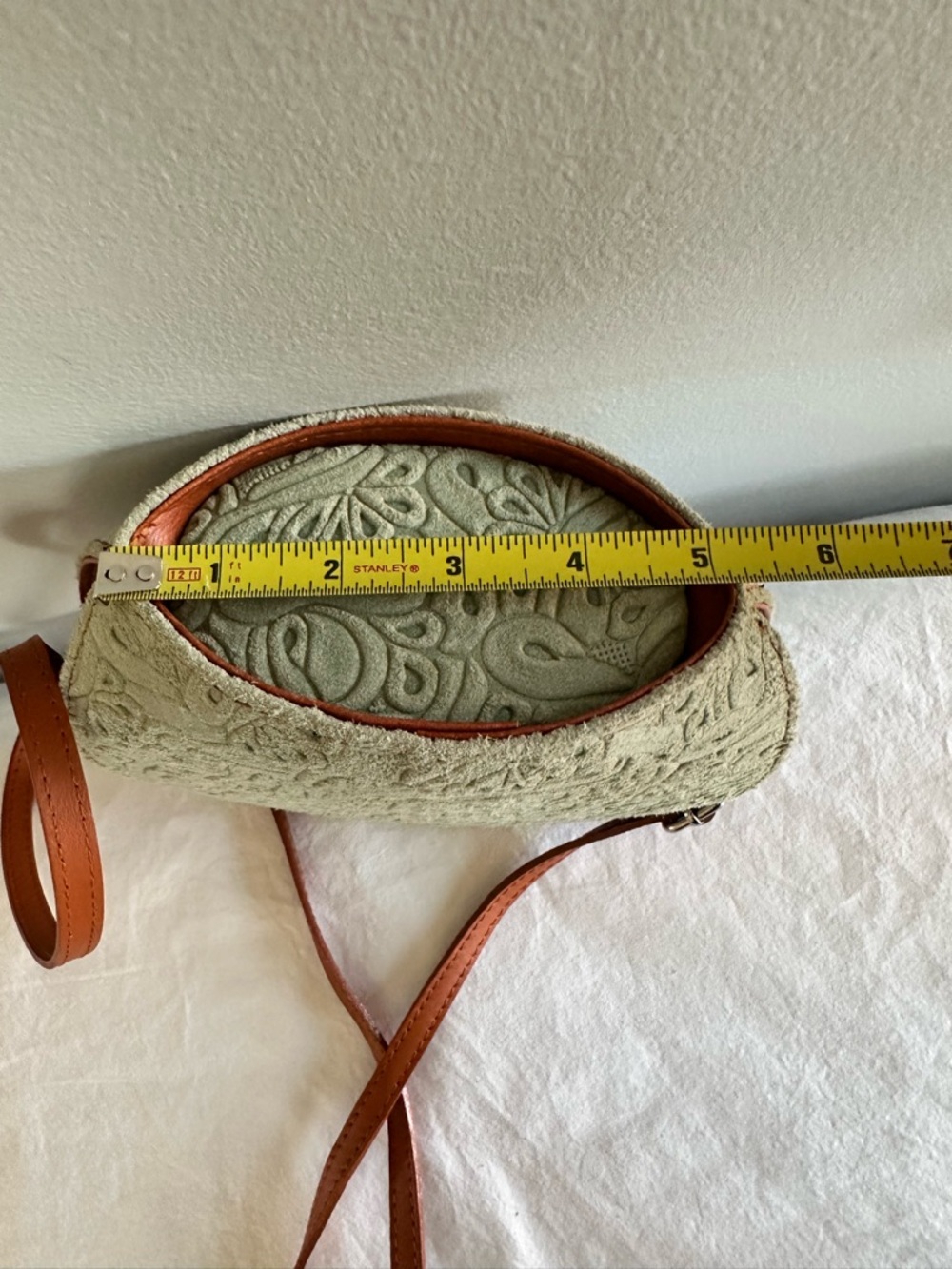 Genuine Leather Suede Embossed Leather Crossbody Bag Made and Purchased In Italy - Picture 8 of 11